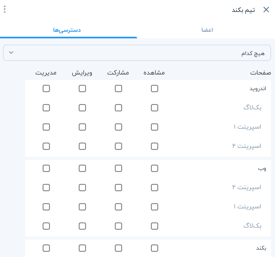 مدیریت تیمها و دسترسی